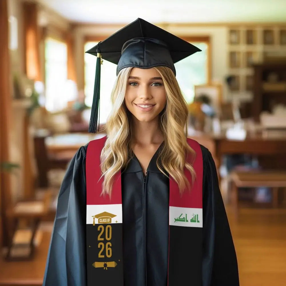 Class Of 2026 Iraq Flag Graduation Stole Sash Scarf For International Students Proud 183CM Long