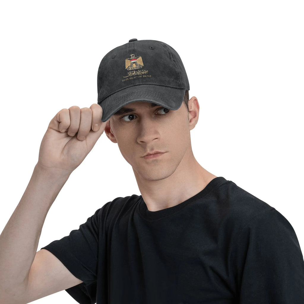 Iraq Flag On Iraqi Emblem In Golden Casual Baseball Cap For Men Women