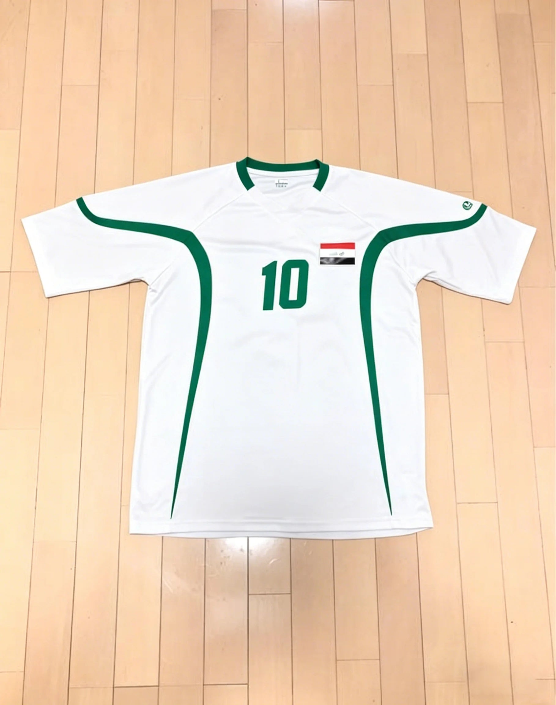 Iraq Style Football Jersey, White Green Retro Style Soccer Shirt